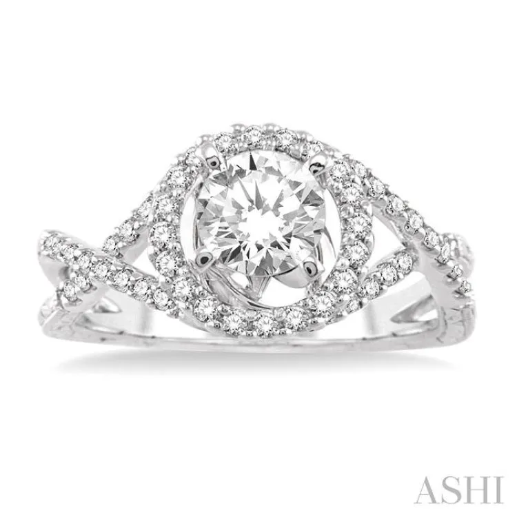 1 Ctw Diamond Engagement Ring with 3/4 Ct Round Cut Center Stone in 14K White Gold