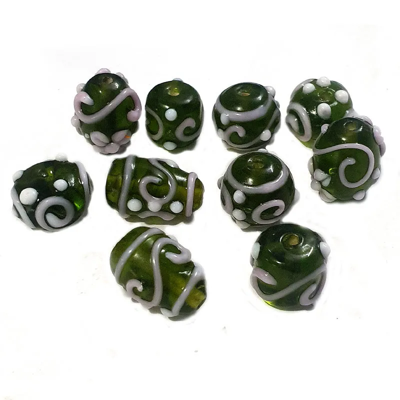 10 Pcs Mix Shape Green Raised Decoration Lampwork Beads