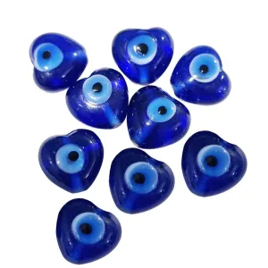 10 Pcs Turkish Evil eye heart shape glass beads , base color Blue in size about 15mm