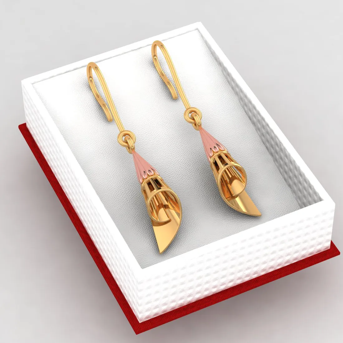 14k Conical Gold Earrings With A Yellow Gold Touch