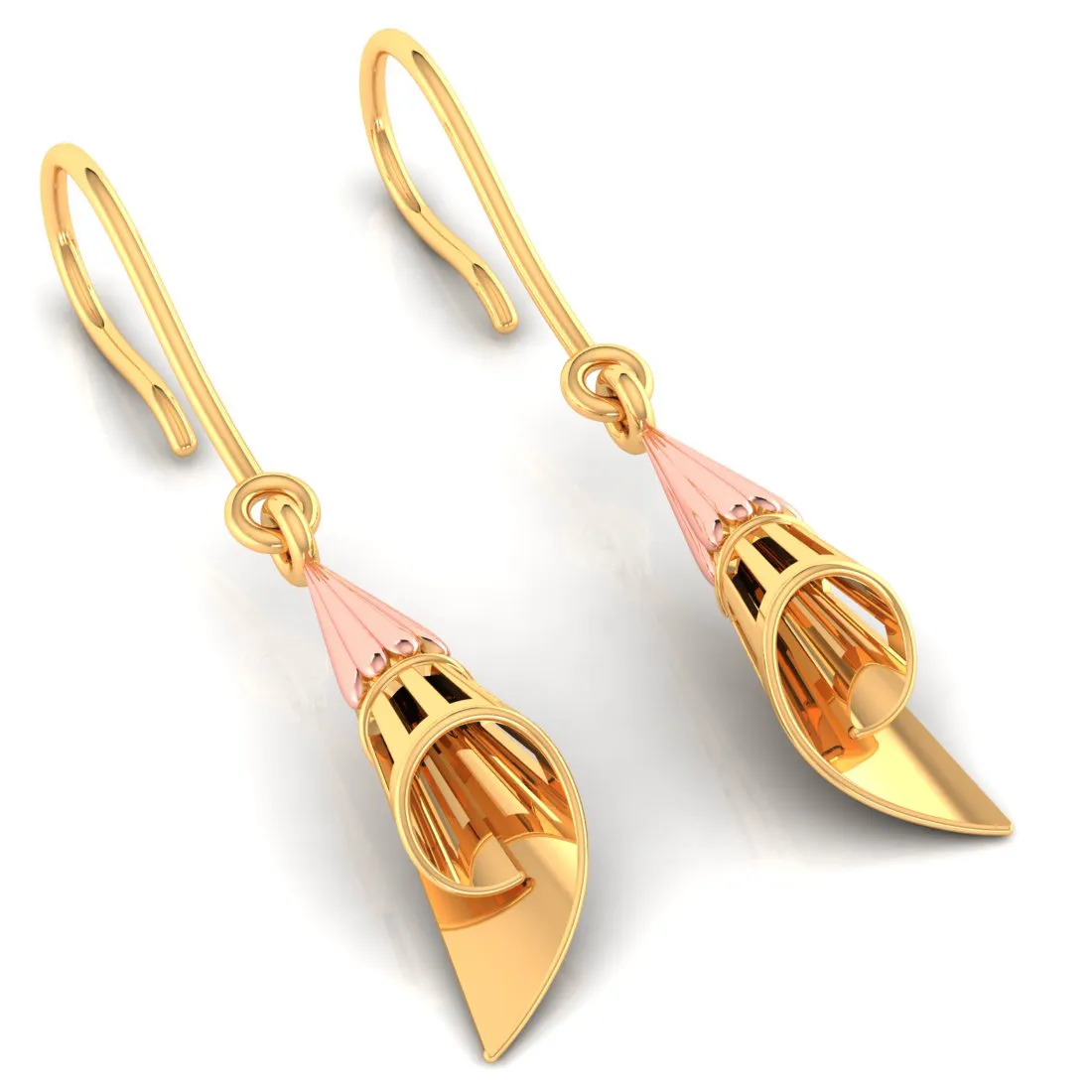 14k Conical Gold Earrings With A Yellow Gold Touch