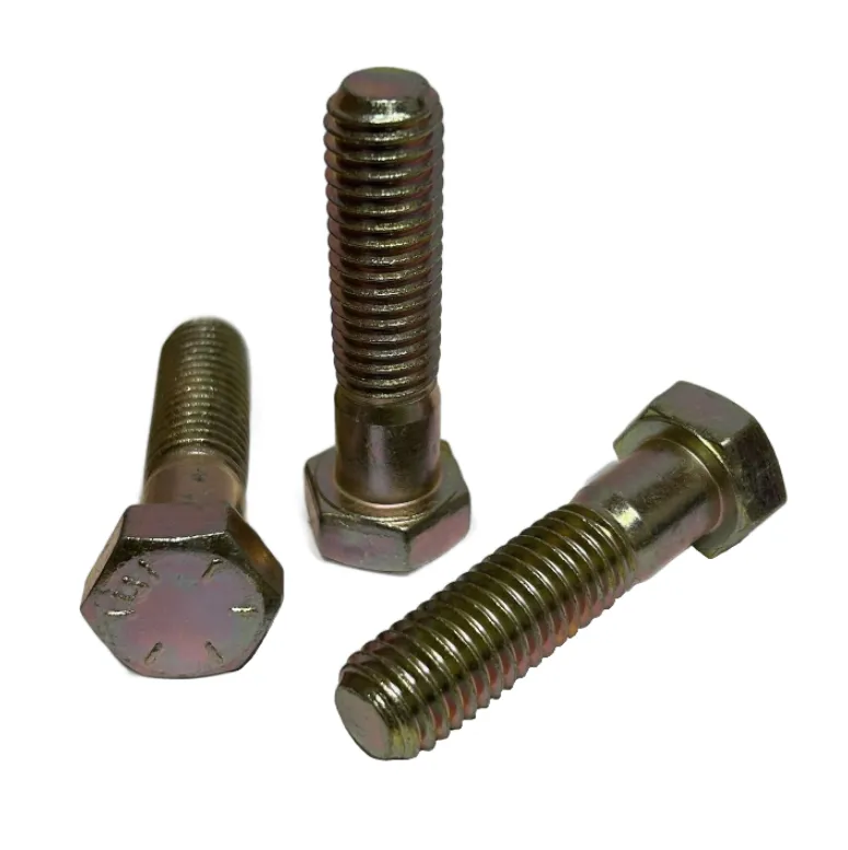 1/4" Coarse Thread Grade 8 Hex Cap Screws Yellow Zinc Plated Bolts