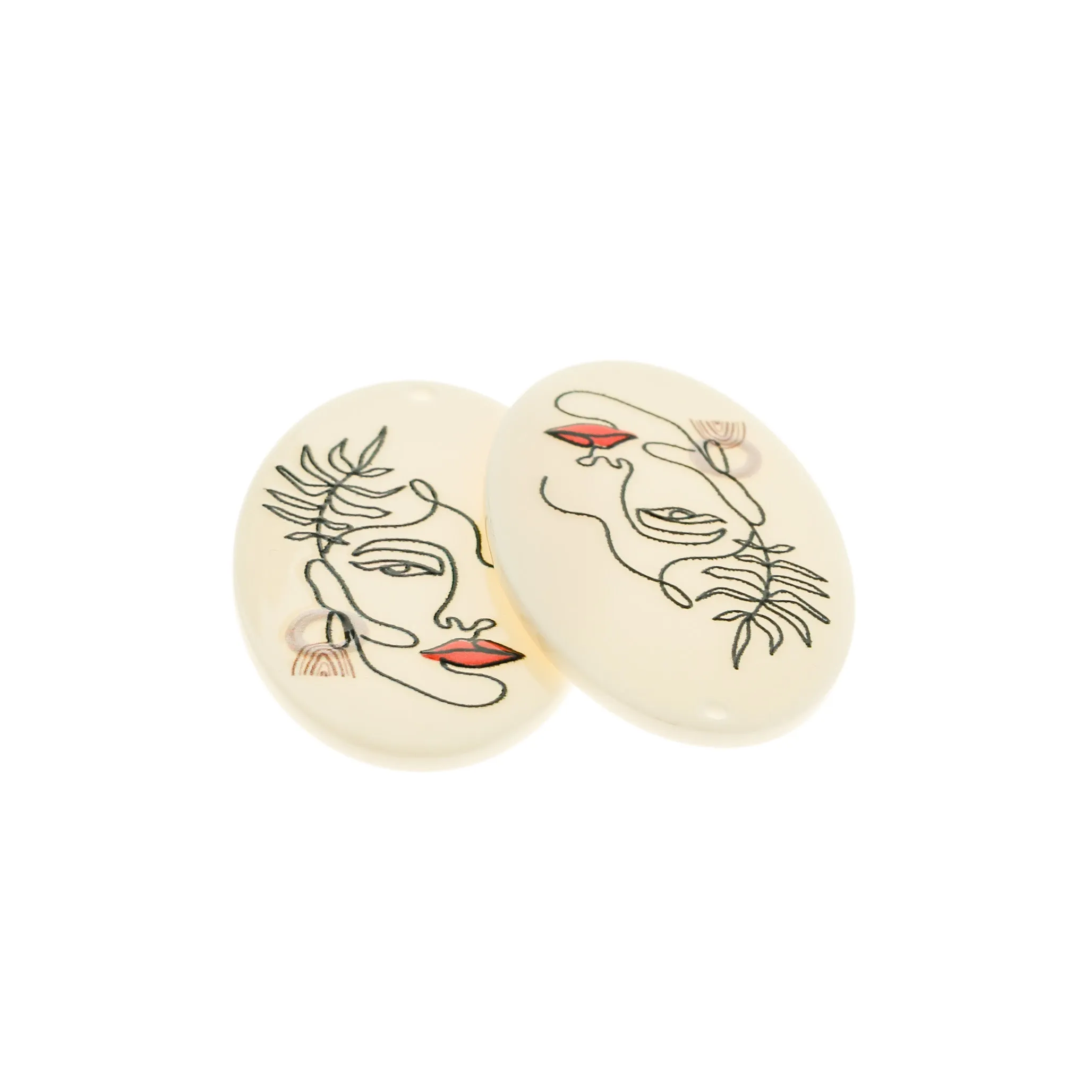 2 Floral Artistic Profile Acrylic Charms - K467