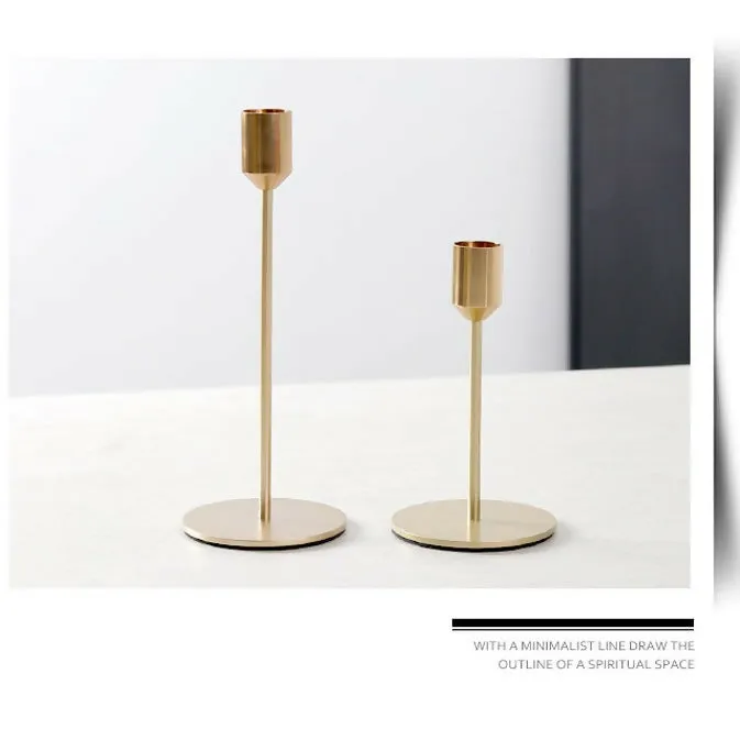 2 PCs Metal Candle Holder-Plain Golden(2121)