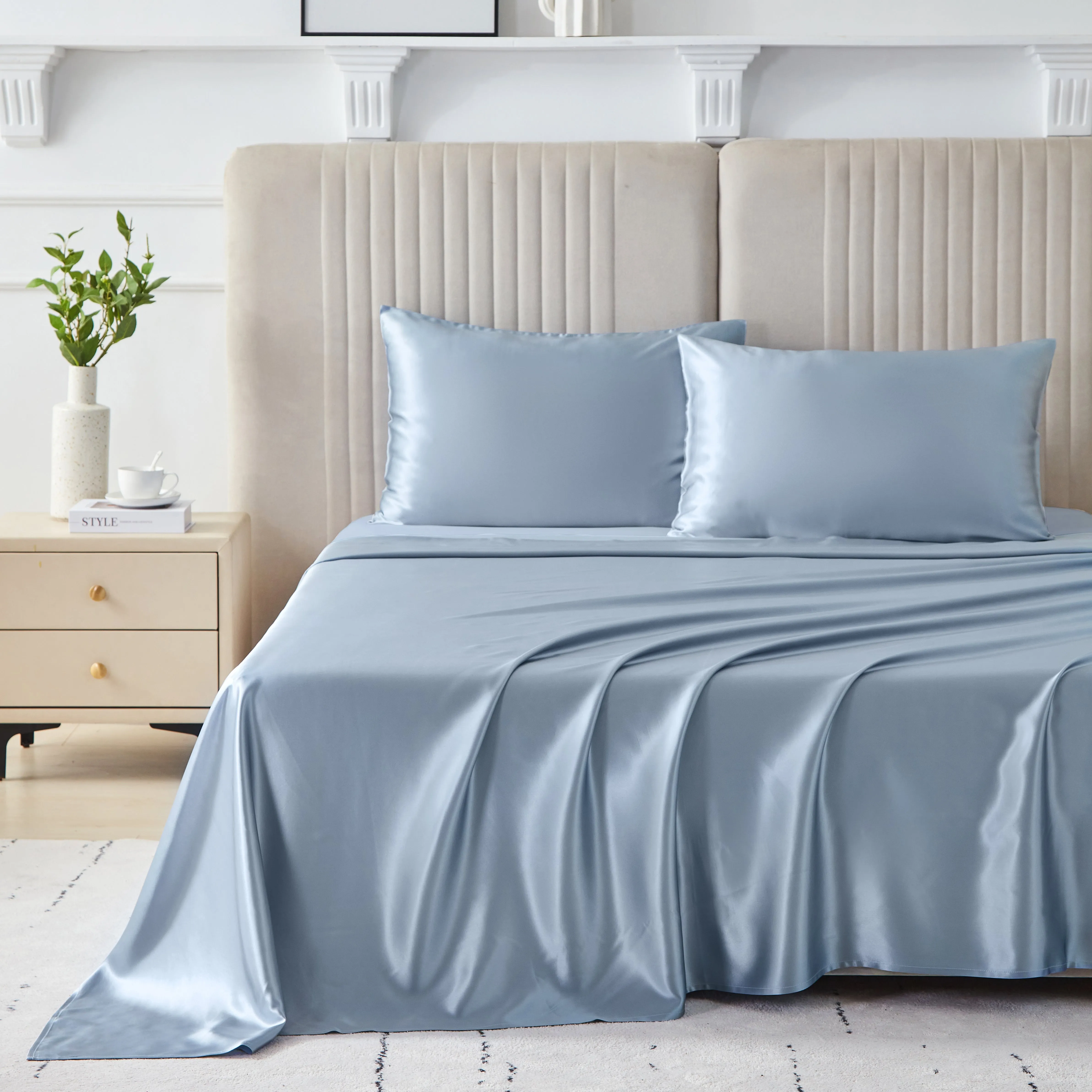 22 Momme Silk Flat Sheet - Steel Blue