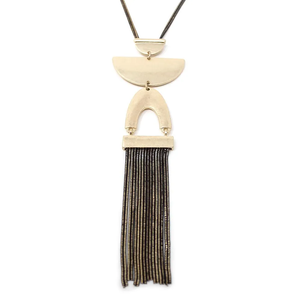 30 Inch Liquid Chain Neck W Geometric Tassel Pendant Bk