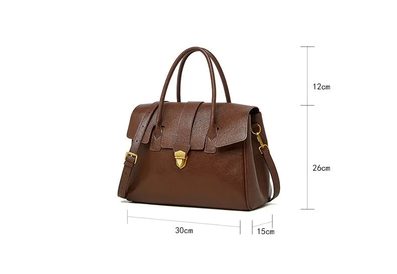 30CM leather hand-held vegetable tanned large capacity tote bag for women 2910 black