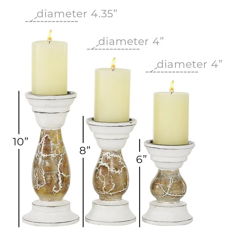 31878 BEIGE WOOD CANDLE HOLDER, SET OF 3