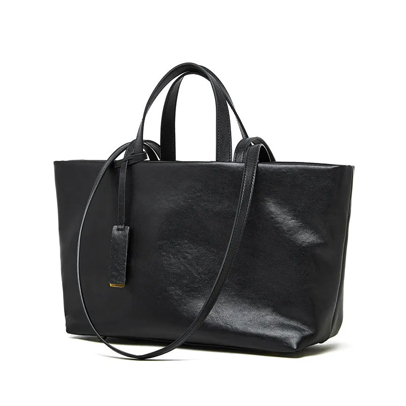 32CM genuine leather women's cowhide  large capacity underarm tote bag 2907 black