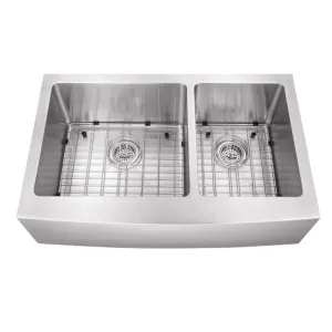 35.88" 50/50 Double-Basin Undermount Kitchen Sink in Brushed Stainless Steel (35.88" x 20.75" x 10")