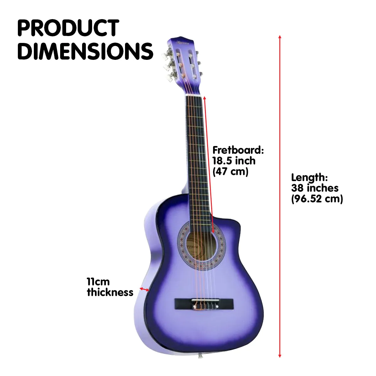 38in Cutaway Acoustic Guitar with guitar bag - Purple Burst