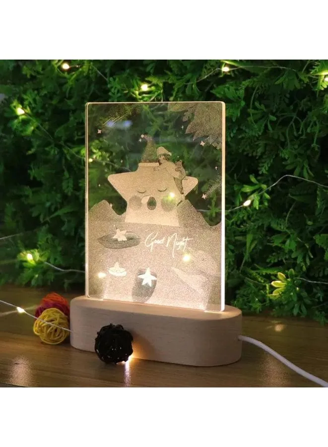 3D Acrylic Night Light Table Lamp with Wooden Base, Best Gift for Birthday, Anniversary, and Home Decor (STAR)