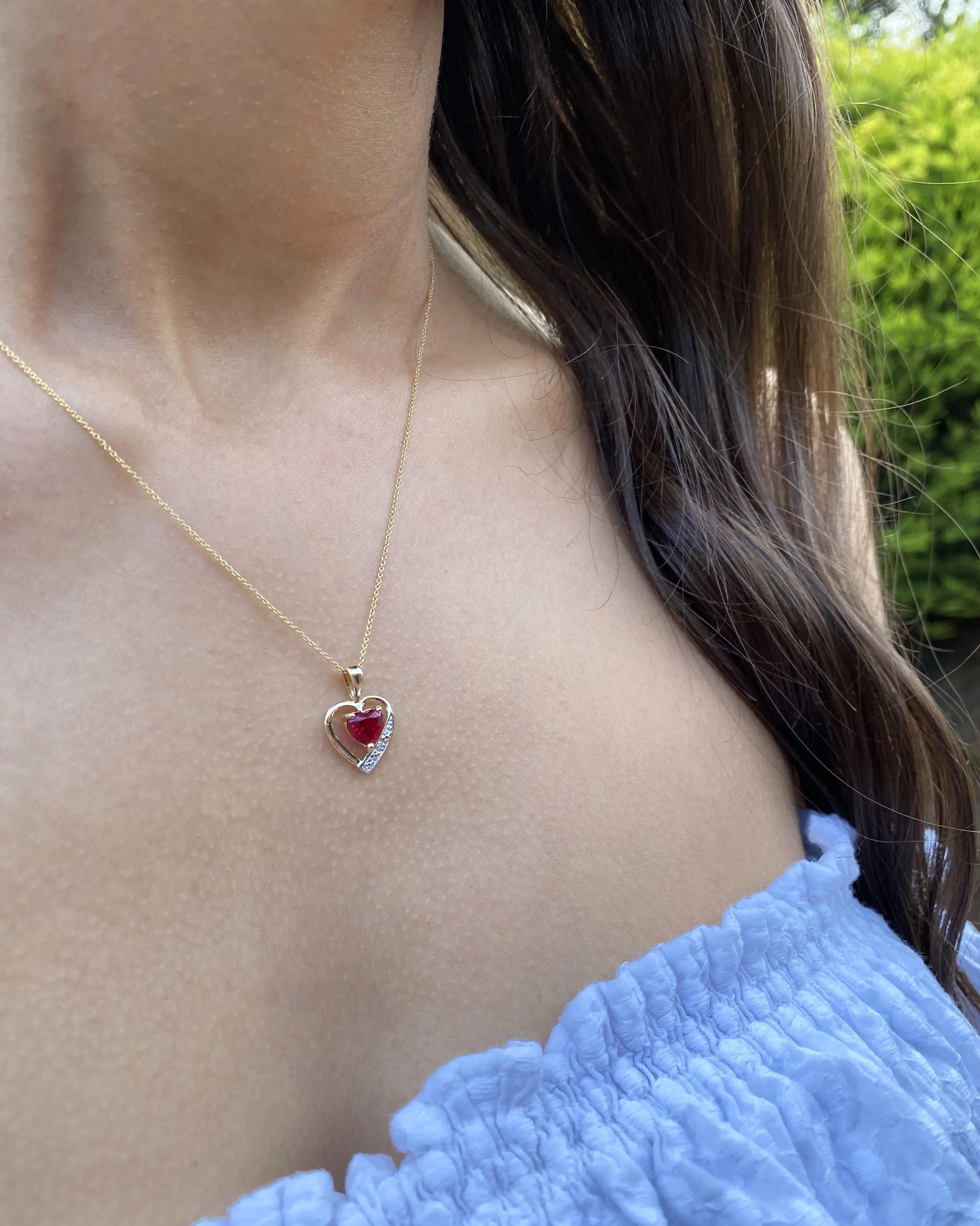 9ct Alluring Yellow Gold Created Ruby   Diamond Pendant