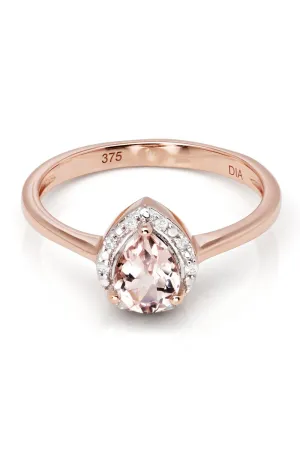 9ct Rose Gold Morganite and Diamond Ring