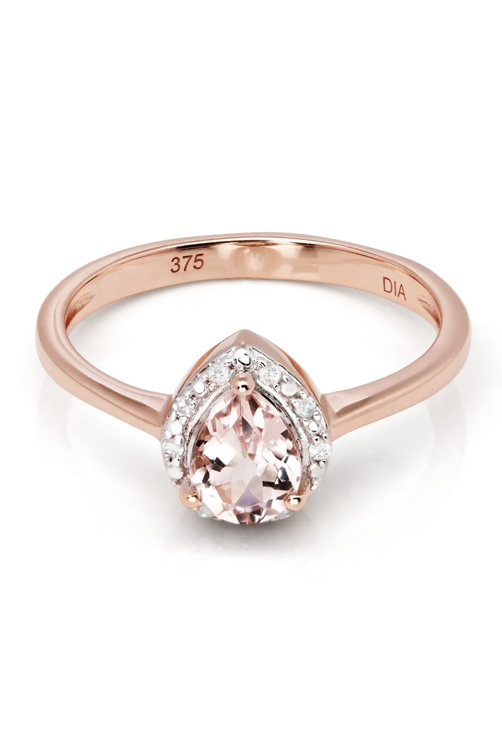 9ct Rose Gold Morganite and Diamond Ring