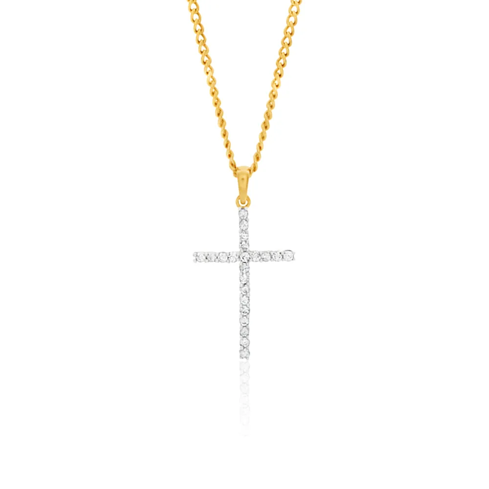 9ct Yellow Gold Diamond Cross Pendant Set with 22 Brilliant Diamonds