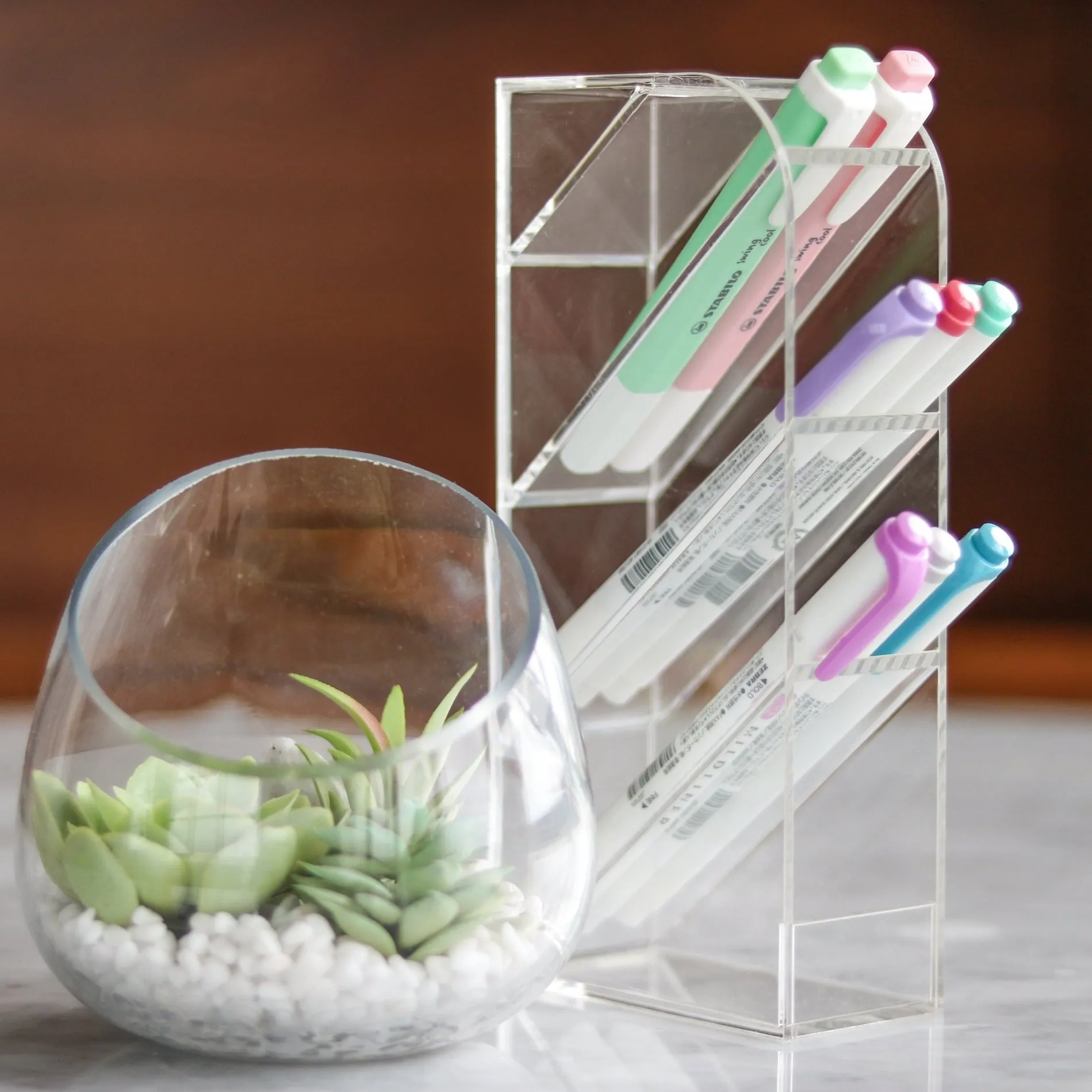 Acrylic slanted pen shelf organizer