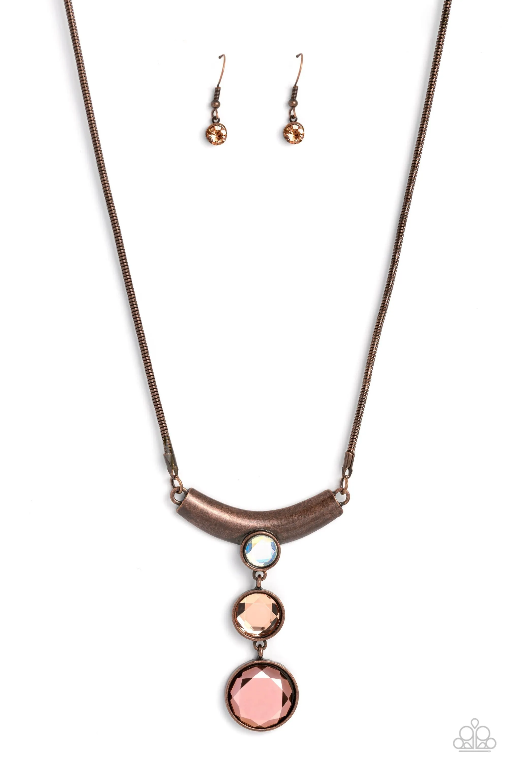 Alluring Andante - Copper - Rhinestone Cascade Paparazzi Silver Necklace