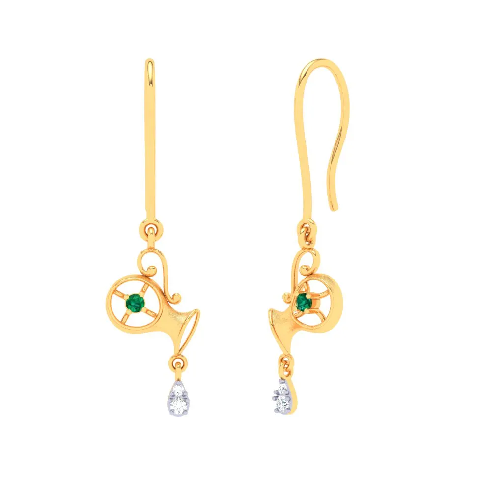 alluring Aquarius Themed 18k Gold Earrings With Diamond