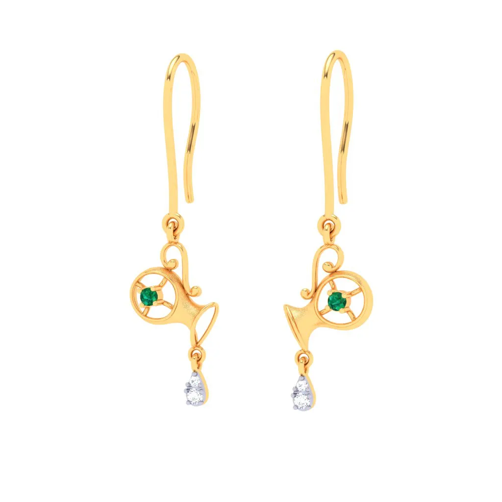 alluring Aquarius Themed 18k Gold Earrings With Diamond