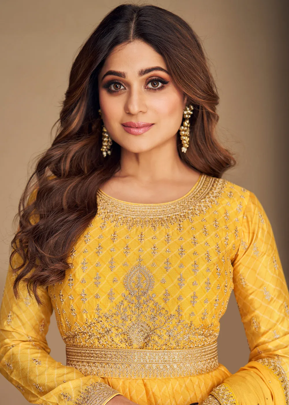 Alluring Chinon Silk Yellow Embroidered Engagement Wear Anarkali