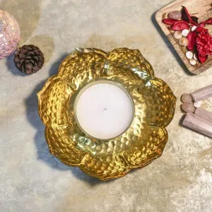 Alluring Golden Leafy Candle Showpiece