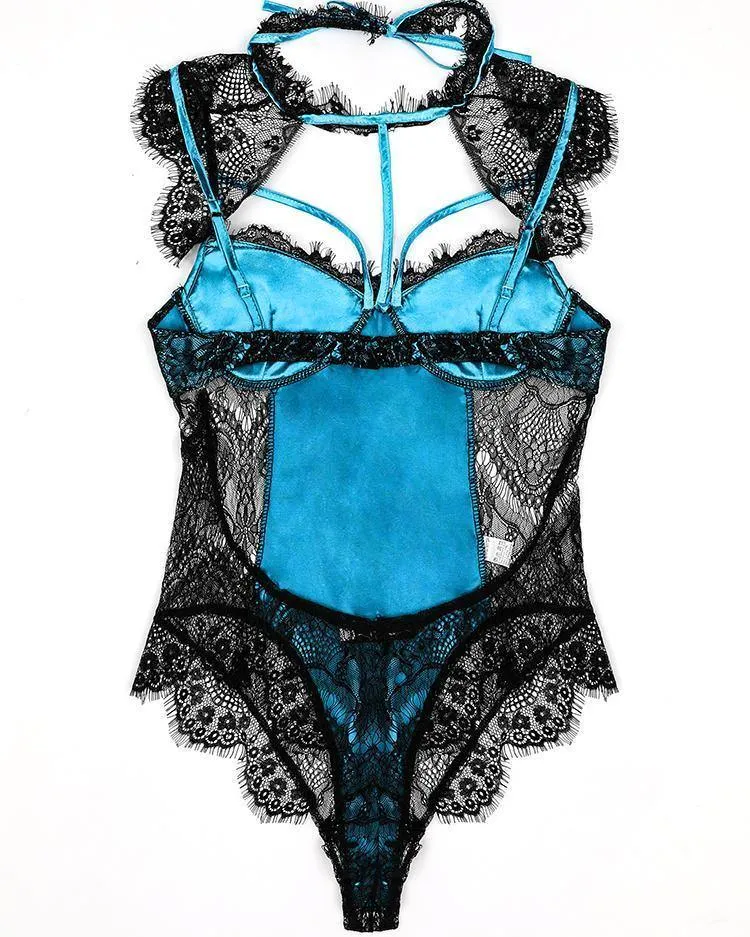 Alluring Lace Mesh Padded Lingerie Bodysuit