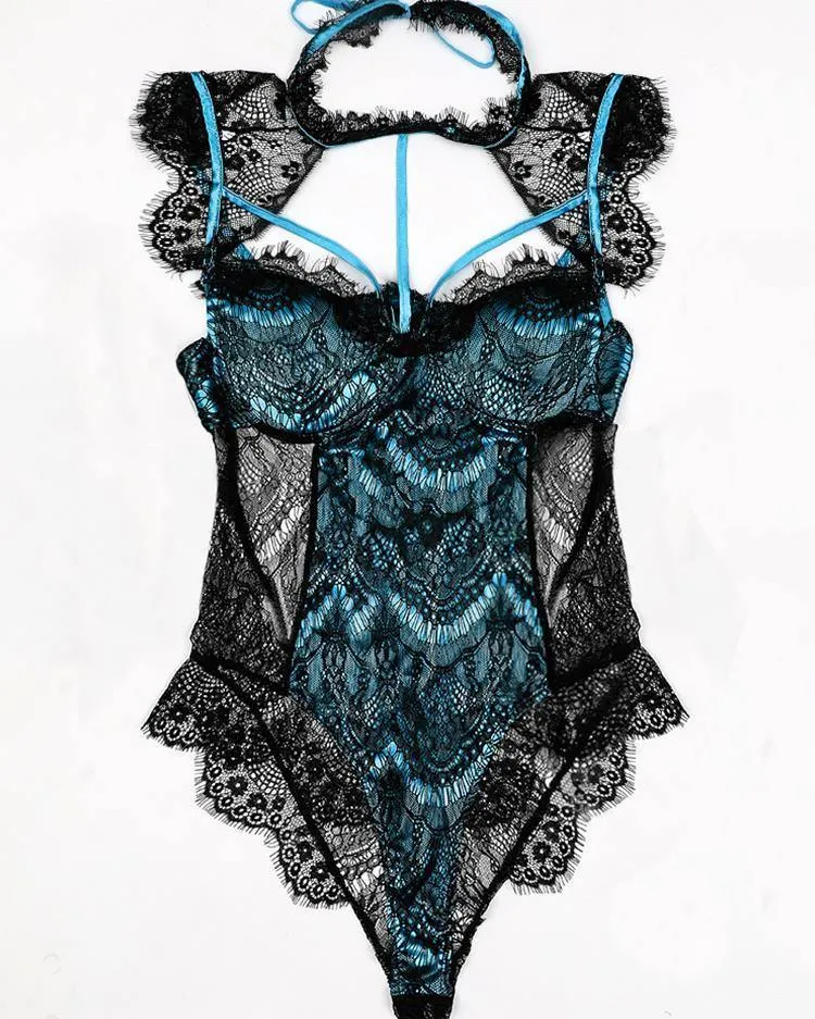 Alluring Lace Mesh Padded Lingerie Bodysuit