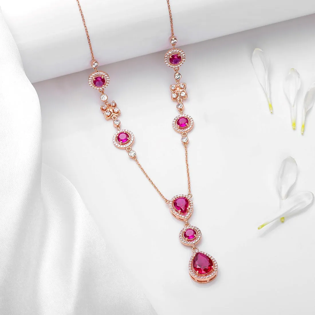 Alluring Mystery Rose Gold-Plated Dark Pink Solitaire Necklace