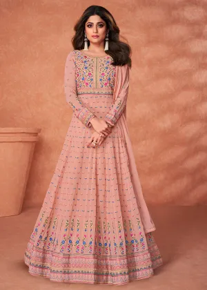 Alluring Pretty Peach Heavy Designer Anarkali Gown