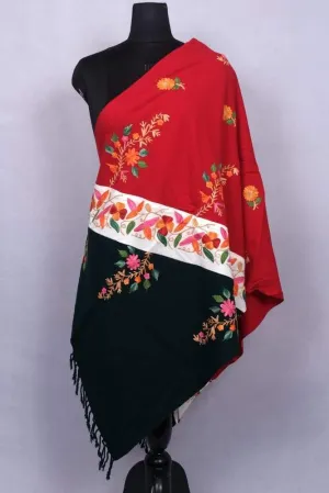 Amazing Red And Green New Look With High Quality Pashmina Aari Work Stole