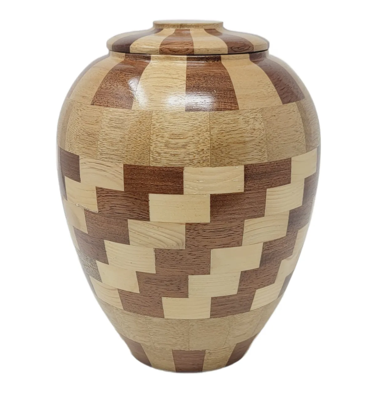 Artistic Checkered Wooden Urn - IUWDART101