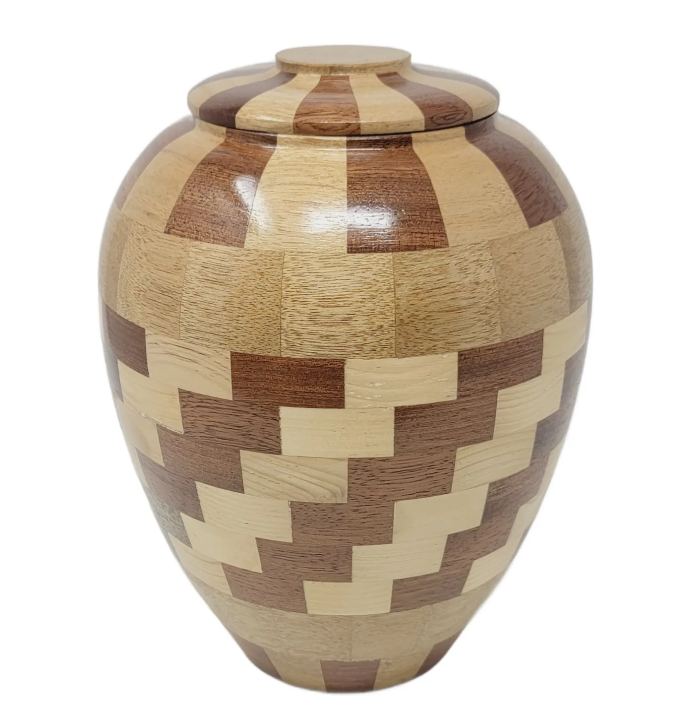 Artistic Checkered Wooden Urn - IUWDART101