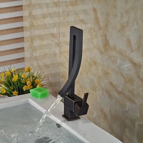 Artistic Deck Mounted Black Basin Sink Faucet