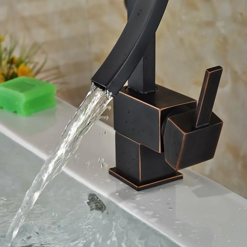 Artistic Deck Mounted Black Basin Sink Faucet