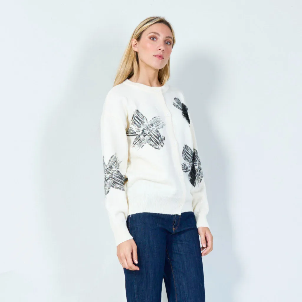 Artistic floral print sweater wholesale