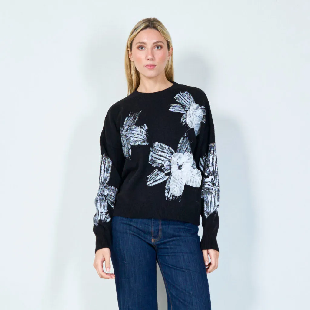 Artistic floral print sweater wholesale