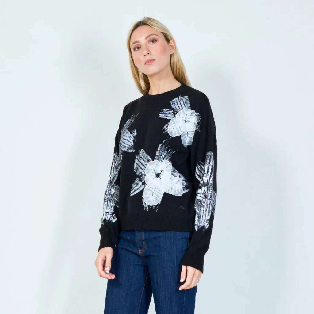 Artistic floral print sweater wholesale