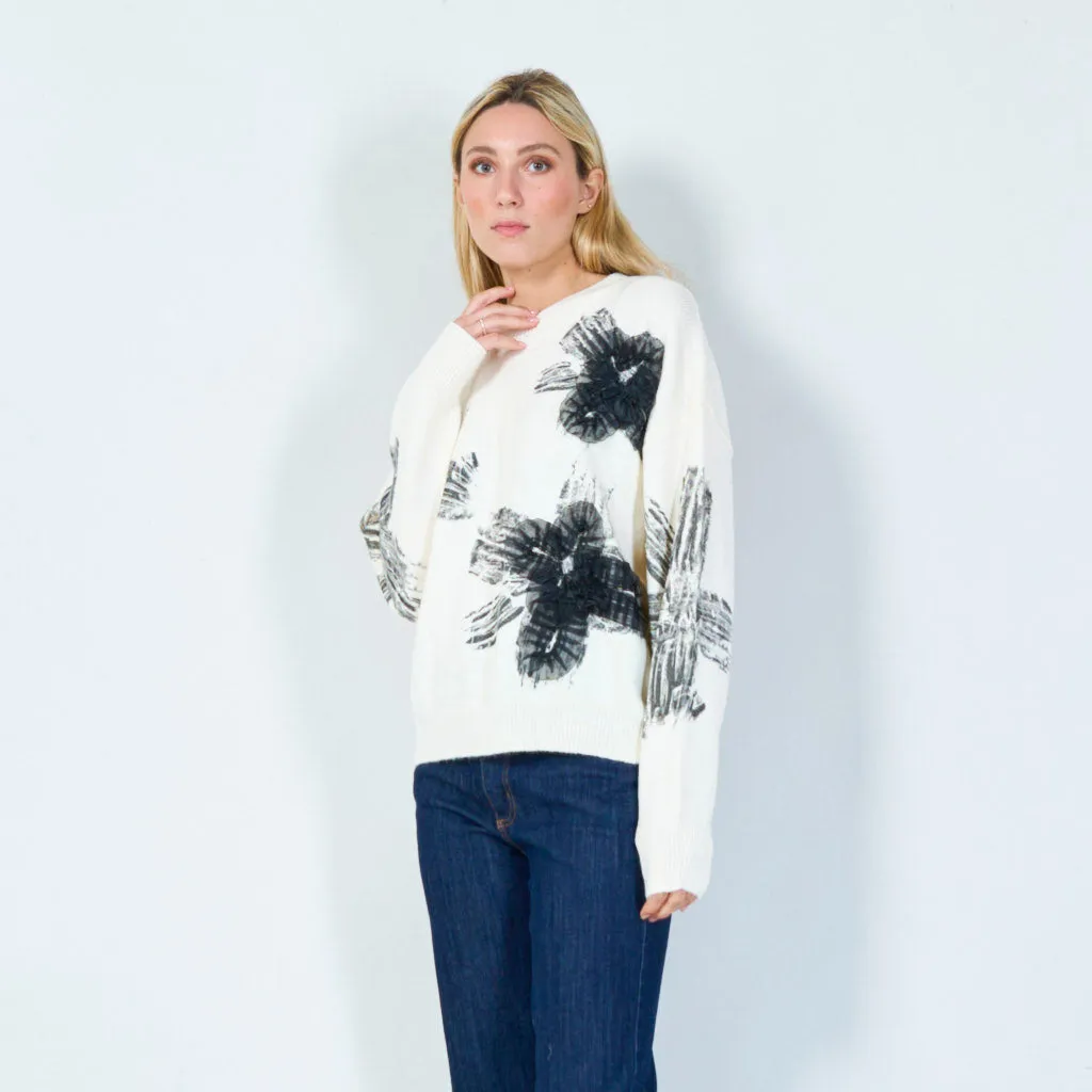 Artistic floral print sweater wholesale