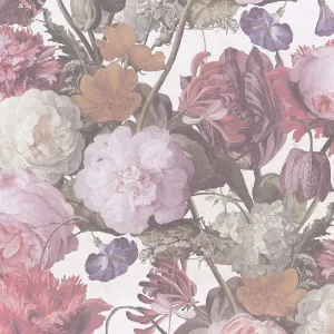 Artistic Floral Wallpaper in Cream/Pink