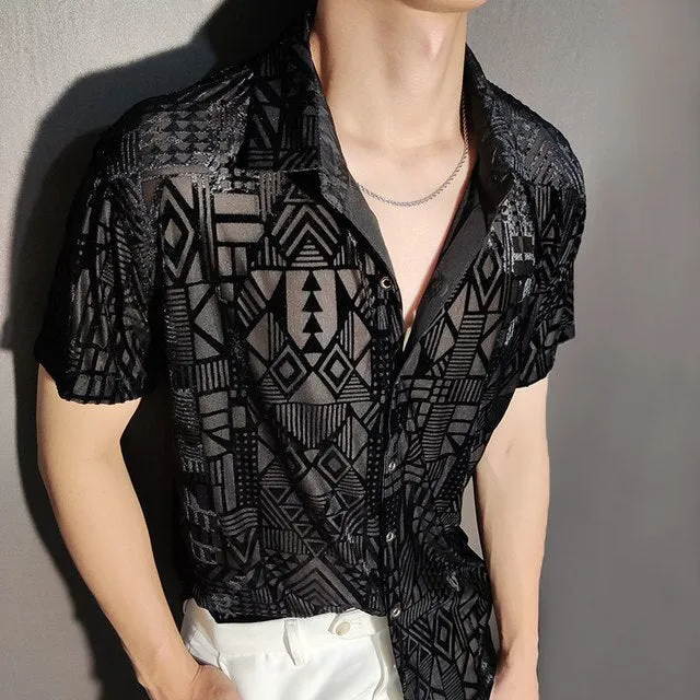 Artistic Geometric Pattern Transparent Shirt