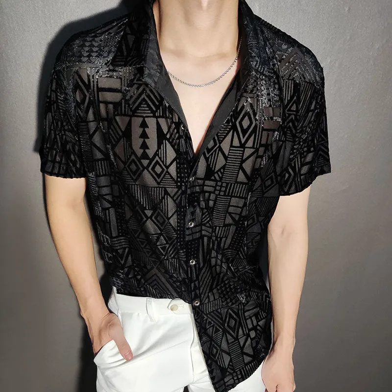 Artistic Geometric Pattern Transparent Shirt