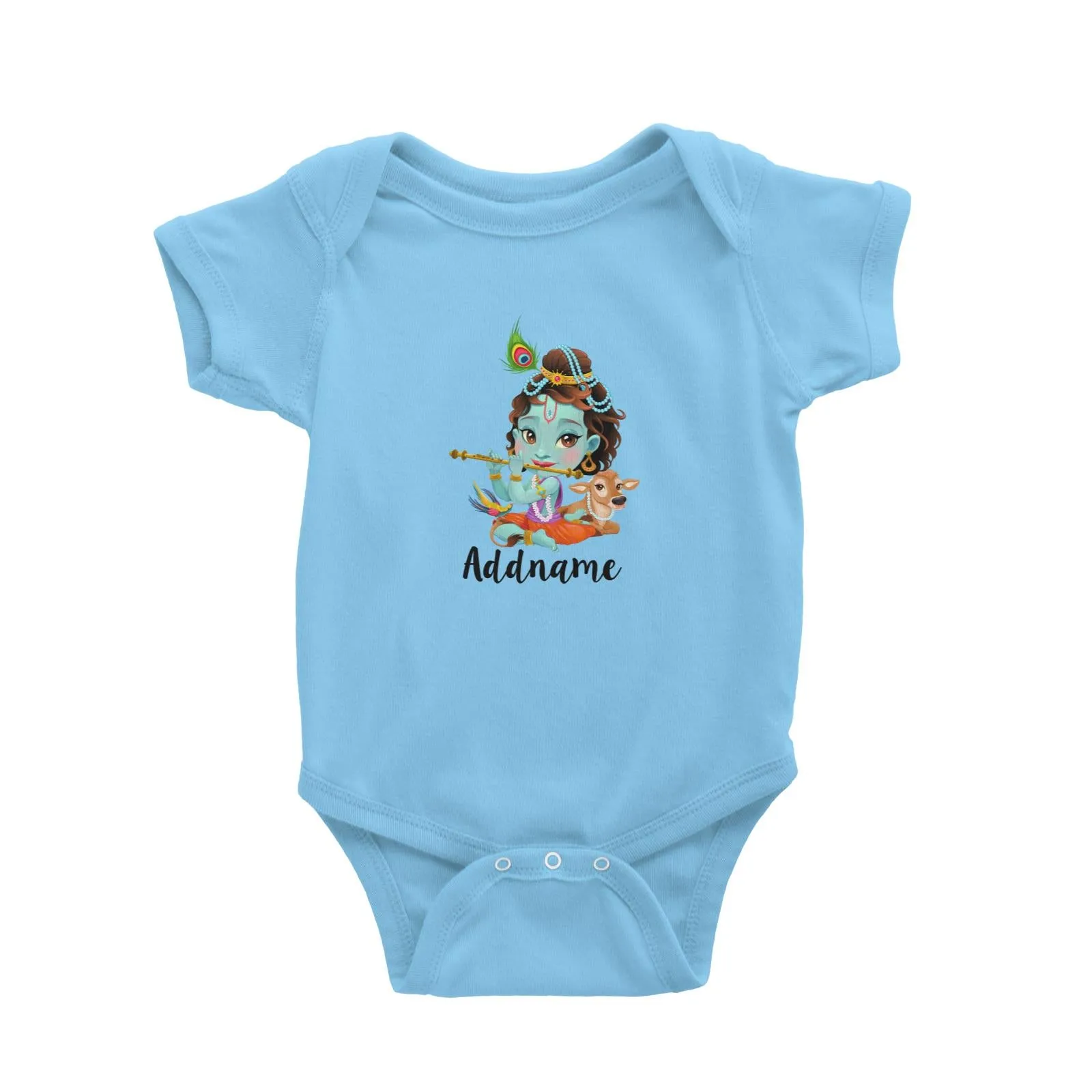 Artistic Krishna Playing Flute with Cow Addname Baby Romper