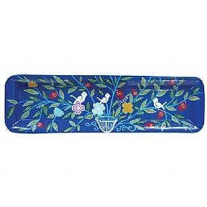 Artistic Painted Metal Long Tray by Glushka - Pomegranates with Birds