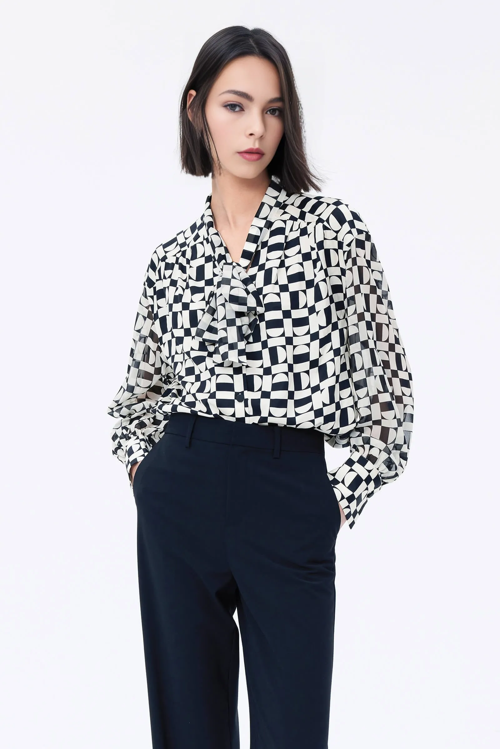 Artistic Printed Ribbon Blouse