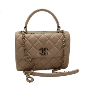 Authentic Chanel Beige Lambskin Leather Small Trendy CC Bag with Handle