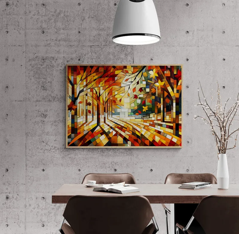 Autumn's Dance: Cubist Wall Art Print - canvas