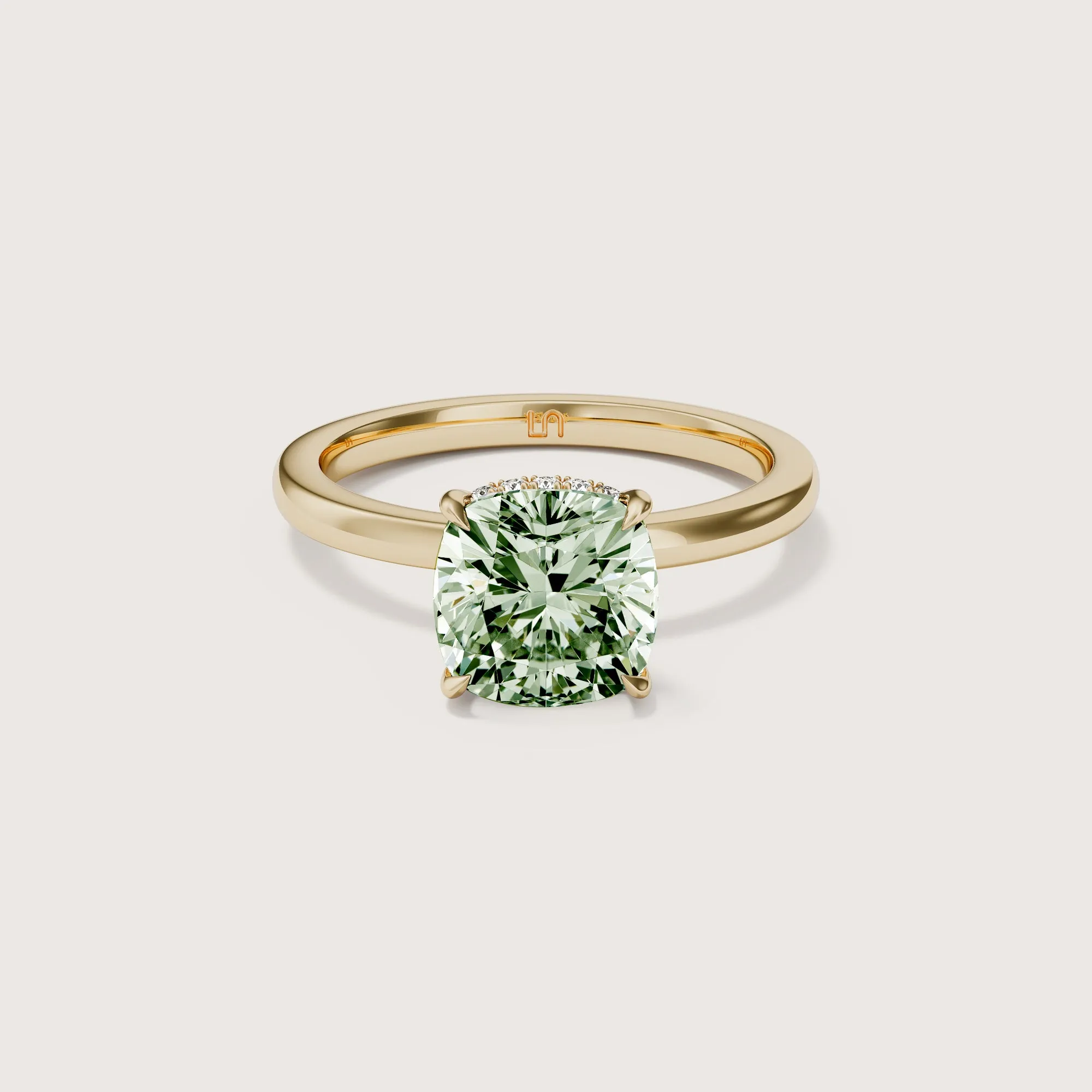 Bianca Cushion Solitaire Green Diamond - Hidden Halo