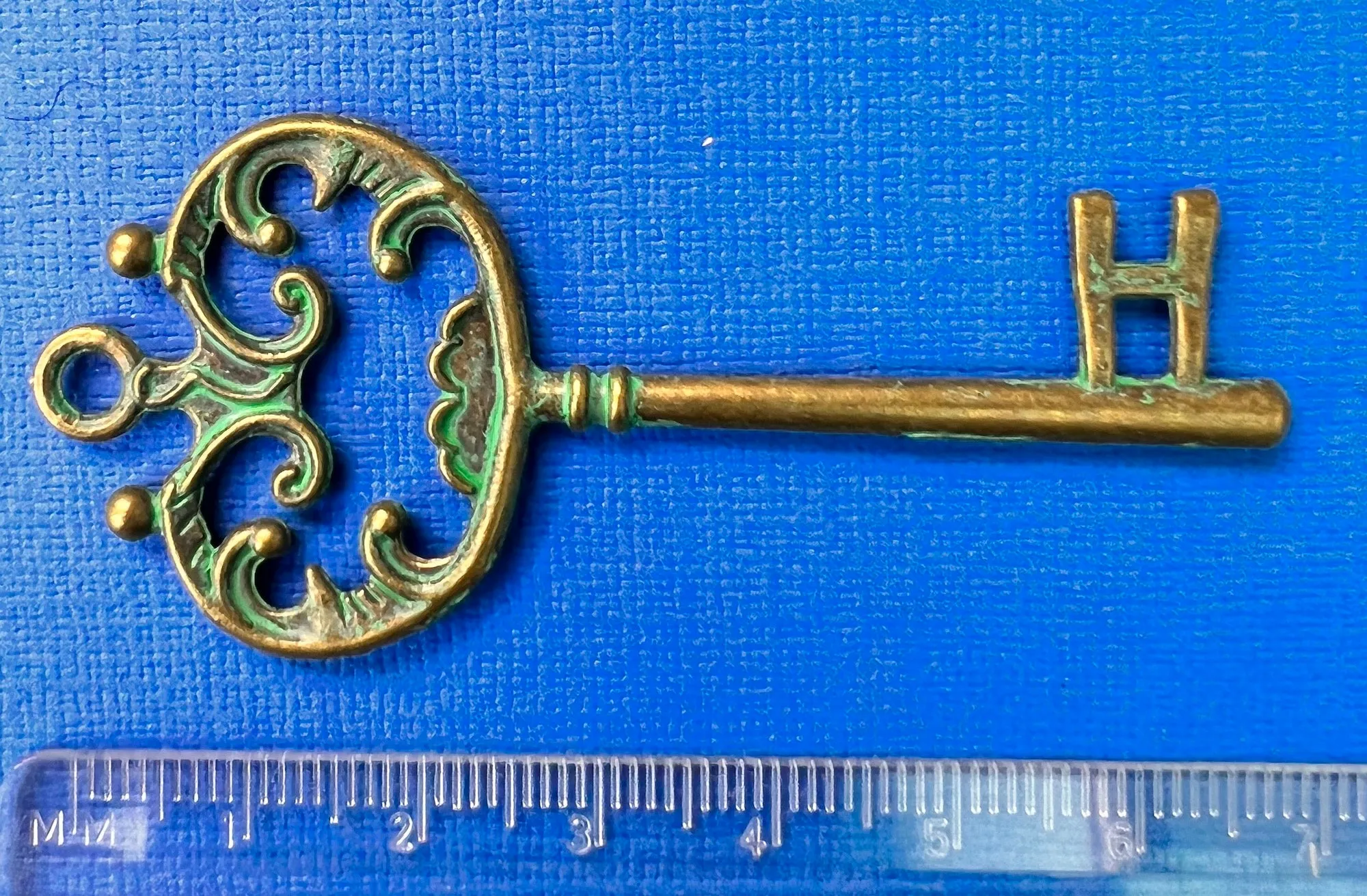 BIG Verdigris Green 7cm Key Pendant.