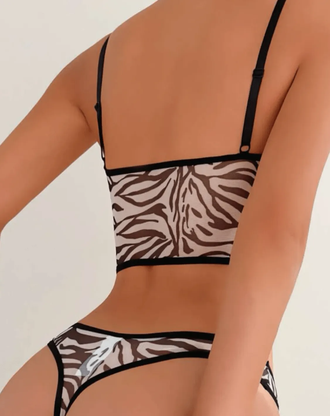 Black and White Lingerie Set Zebra Pattern Sheer Corset Bralette